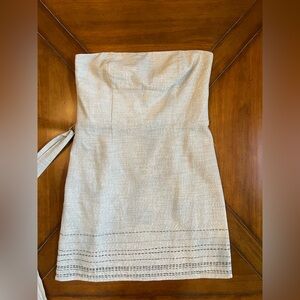 LOFT Metallic Silver/Gold Sheen Over a Linen Blend Beaded Strapless Dress Sz 8